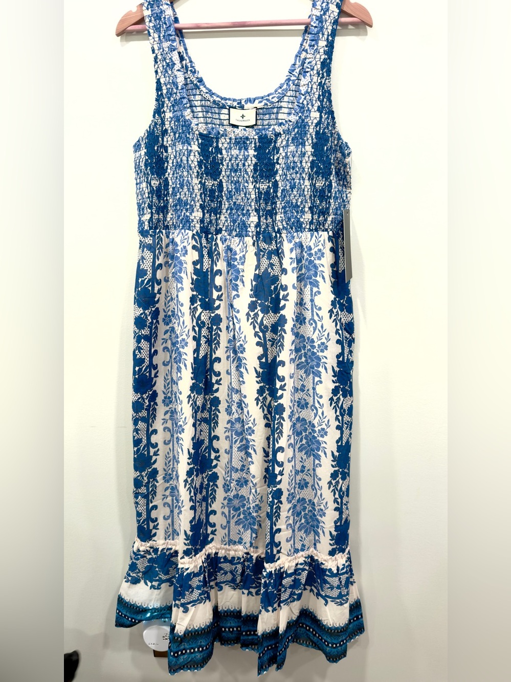Tuckernuck Blue and White Floral Smocked Midi Dress - Picture 2 of 8